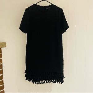 Short Sleeve Black Dress with Tassel Detail
